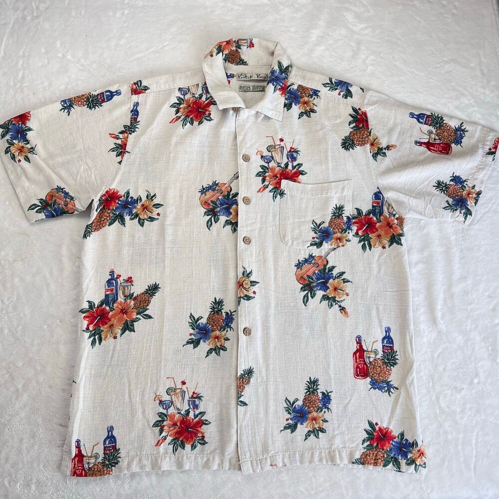 Batik Bay Men's Silk Hawaiian Shirt Size Medium Pineapple Floral Tropical
